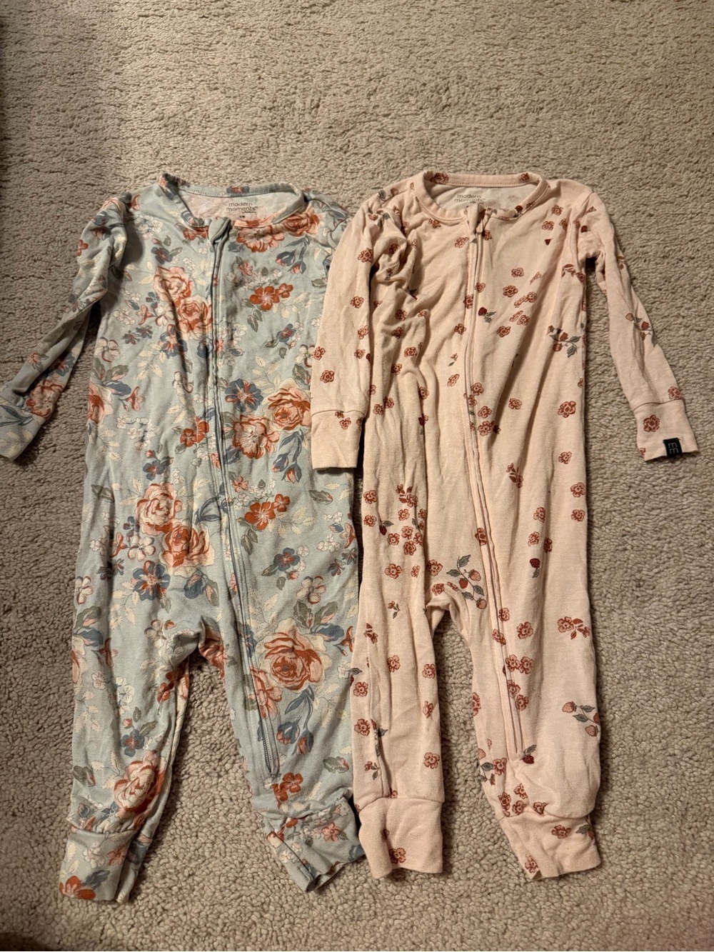 Gerber Floral Zip Front Romper in Pale Blue and light pink